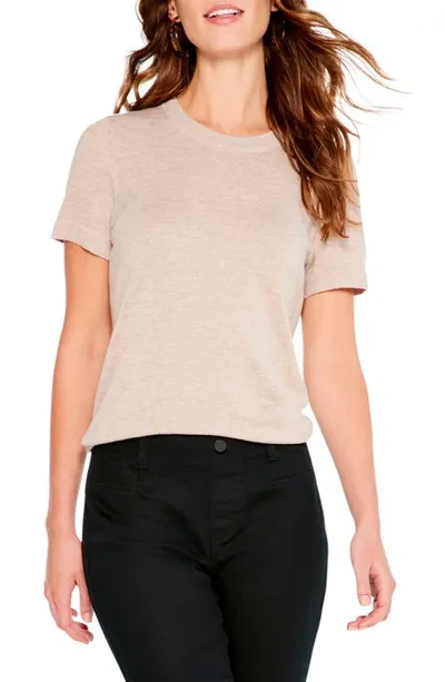 Nic + Zoe Crewneck Short Sleeve Cotton Blend Sweater In Birch