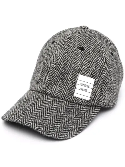 Thom Browne Logo-patch Wool-herringbone Baseball Cap In Grey