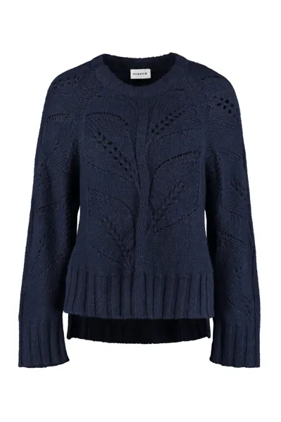 P.a.r.o.s.h Leaf Wool-blend Crew-neck Sweater In Navy