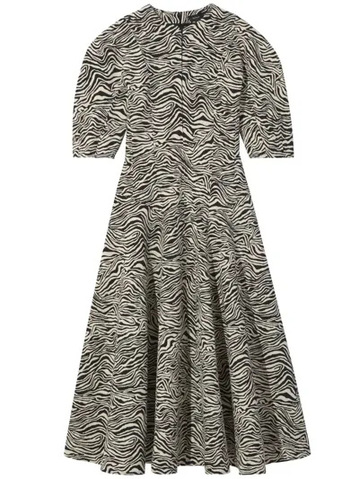 Proenza Schouler Zebra Jacquard Puff-sleeve Midi Dress In Black Ecru