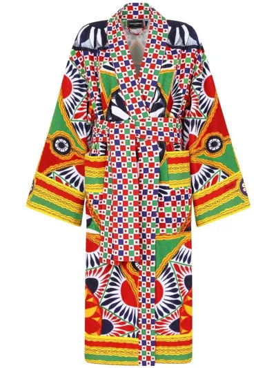 Dolce & Gabbana Graphic-print Long Sleeve Bathrobe In Multicolor