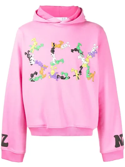 Natasha Zinko Logo-print Sleeve Detail Hoodie In Pink