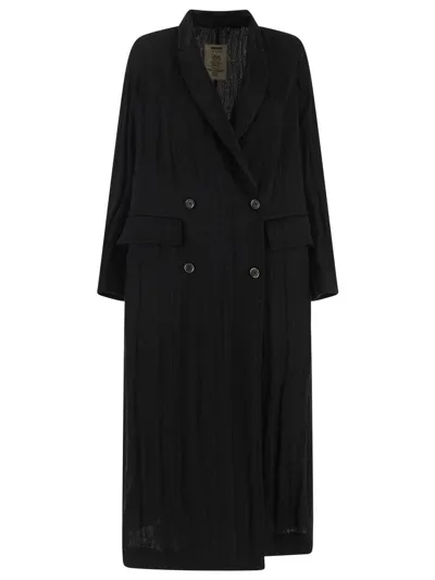 Uma Wang Camelot Floral-pattern Linen And Cotton Blend Coat In Black