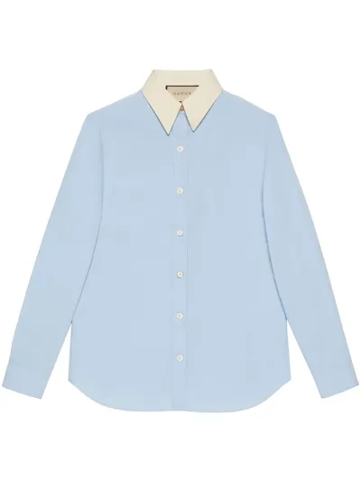 Gucci Contrasting-collar Poplin Shirt In Blue