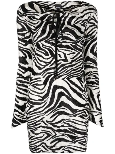 Just Cavalli Keyhole-neck Zebra-print Dress In White