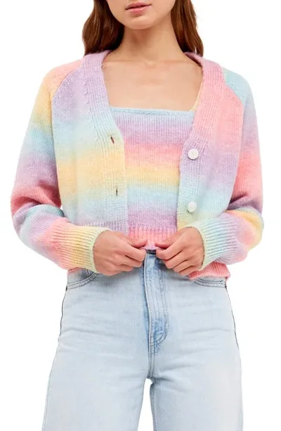 English Factory Ombré Stripe Crop Cardigan In Multi