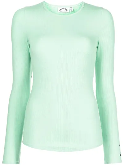 The Upside Solstice Giselle Logo-embroidered Ribbed Stretch-modal Top In Green