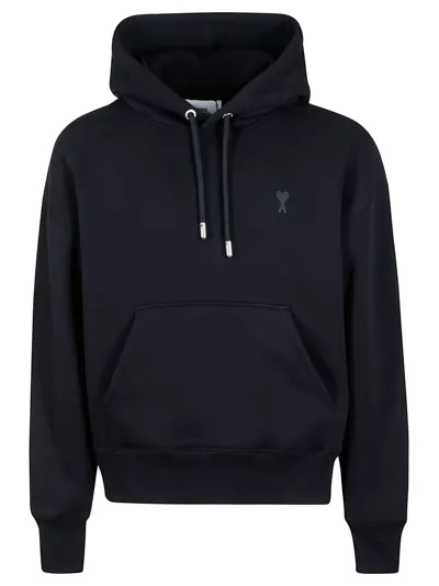 Ami Alexandre Mattiussi Ami Logo Embroidered Drawstring Hoodie In Black