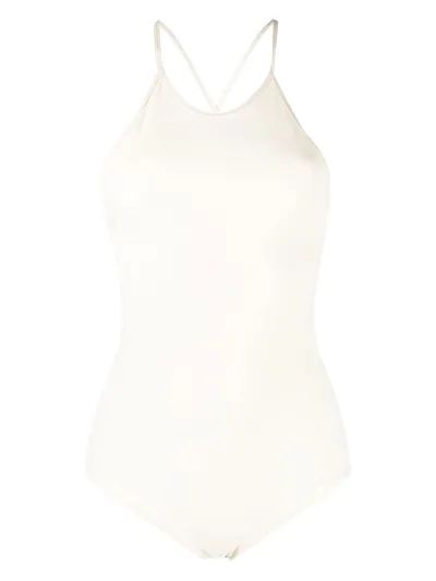 Totême High-neck Criss-cross Straps Swimsuit In Neutrals