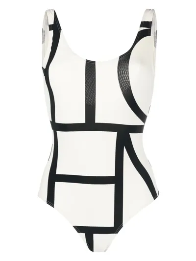 Totême Maxi Monogram One-piece Swimsuit In White,black