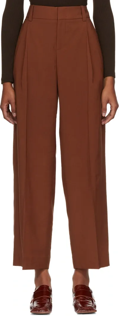 Vince Pleated Ecovero-blend Crepe Wide-leg Pants In Brown