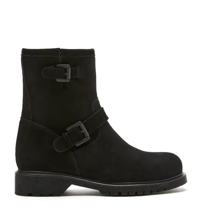 La Canadienne Hanna Suede Buckle Moto Booties In Black