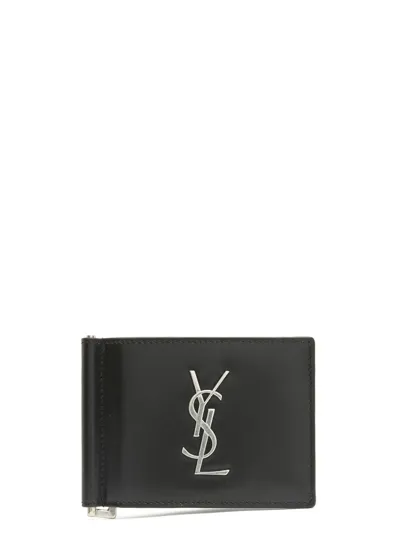 Saint Laurent Monogram Money Clip Wallet In Black