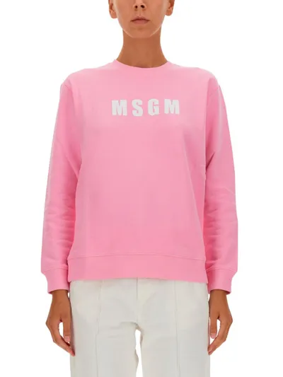 Msgm Logo Printed Crewneck Sweatshirt In Pink