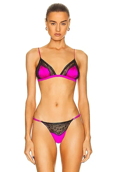 Kiki De Montparnasse Lace-trim Metallic Silk Bra In Fuschia