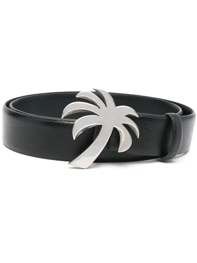 Palm Angels Palm Tree-buckle Leather Belt In Black