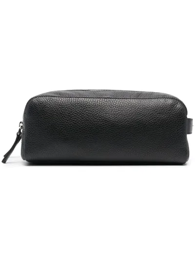 Orciani Double-compartment Leather Wash Bag In Black