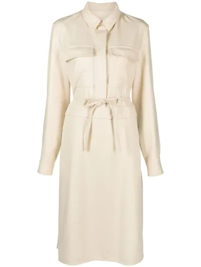 Jil Sander Belted Wool Shirt Dress In Neutrals