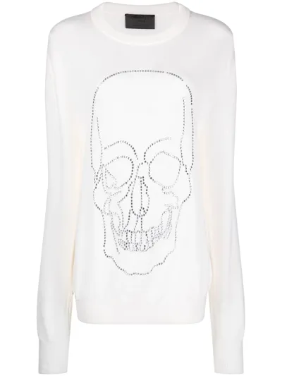 Philipp Plein Studded-skull Cashmere Pullover In White