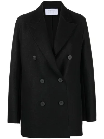 Harris Wharf London Double-breasted Wool Blazer In Black