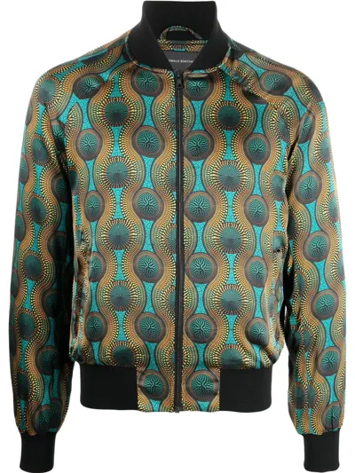 Ozwald Boateng Geometric-print Silk Bomber Jacket In Orange