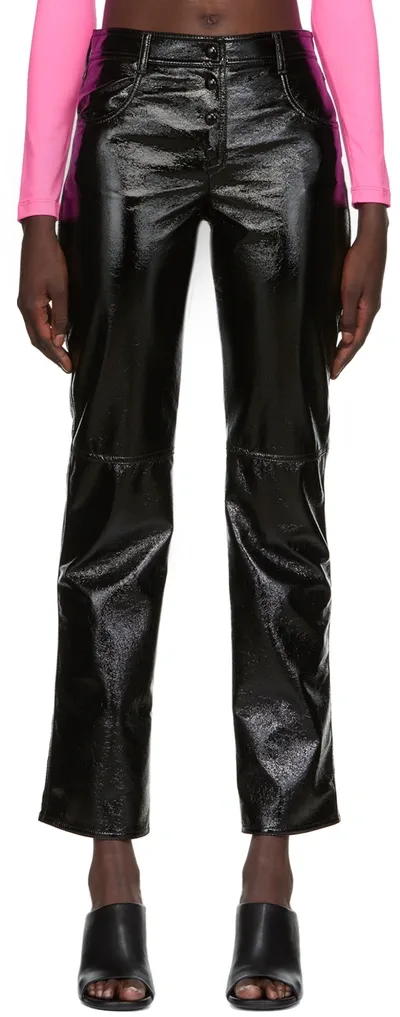 Msgm Wrinkled Faux Patent Leather Pants In Black