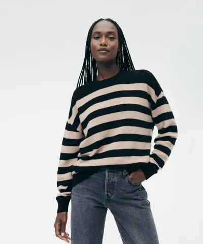 Naadam Cashmere Striped Crewneck Sweater In Black Combo