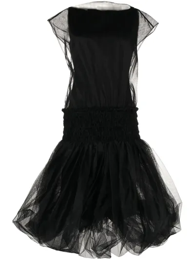 Molly Goddard Tulle Overlay Midi Dress In Black