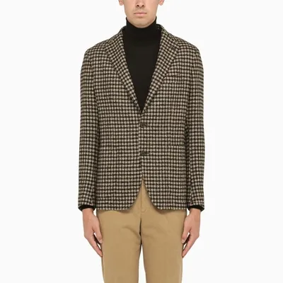 Tagliatore Single-breasted Blazer In Wool And Alpaca With A Houndstooth Pattern In Brown