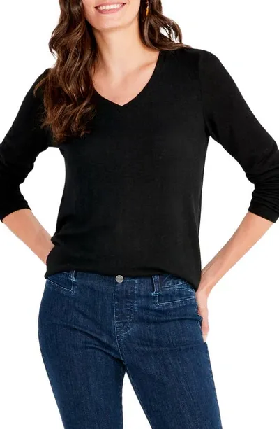 Nic + Zoe Sweet Dreams Long Sleeve Top In Black Onyx