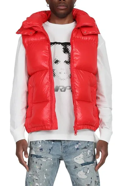 Purple Brand Down Hooded Puffer Vest In Red