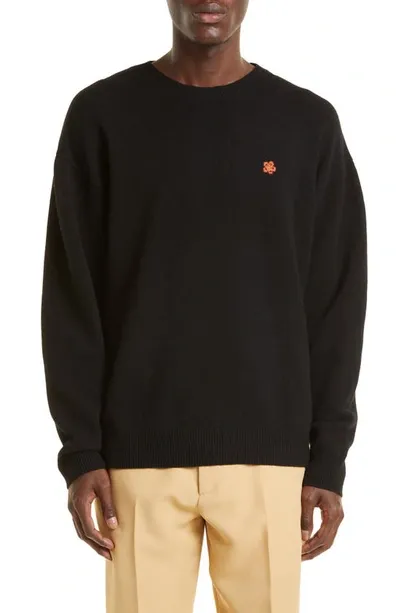 Kenzo Boke Flower Crewneck Merino Wool Sweater In Black