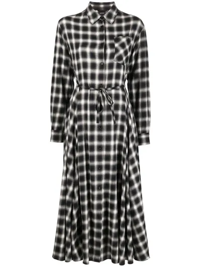 Aspesi Check Print Pleated Dress In Black