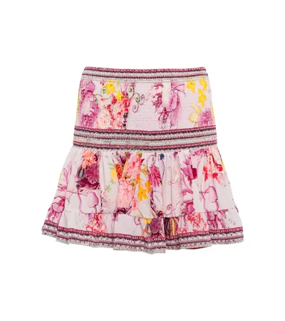 Camilla Smocked Floral Silk Miniskirt In St Germains Girl