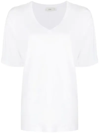 Closed V-neck Short-sleeve T-shirt In White