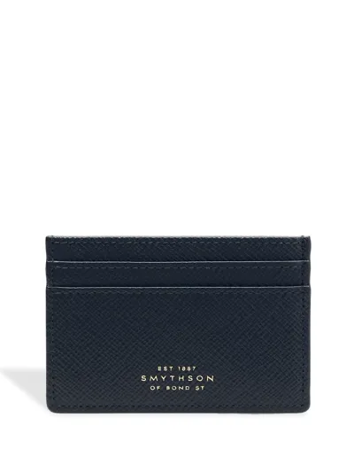 Smythson Panama Calfskin Card Holder In Blue