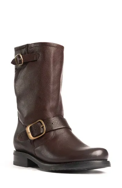 Frye Veronica Leather Buckle Short Moto Boots In Redwood