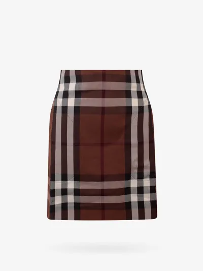 Burberry Kiandra Check Wool Mini Skirt In Dark Birch Brown