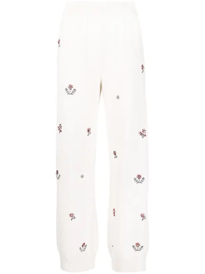 Barrie Floral-embroidered Cashmere Trousers In White