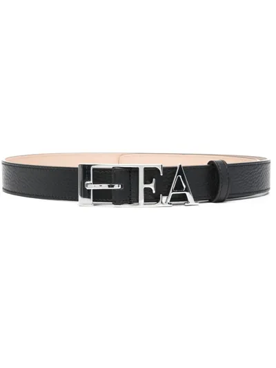 Emporio Armani Logo-buckle Leather Belt In Black