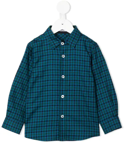 Familiar Kids' Gingham-check Long-sleeve Shirt In Blue