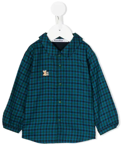 Familiar Kids' Check-print Long-sleeve Shirt In Blue