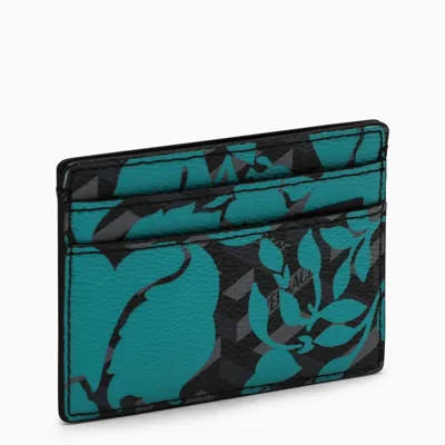 Versace Teal La Greca Signature Card Holder In Green