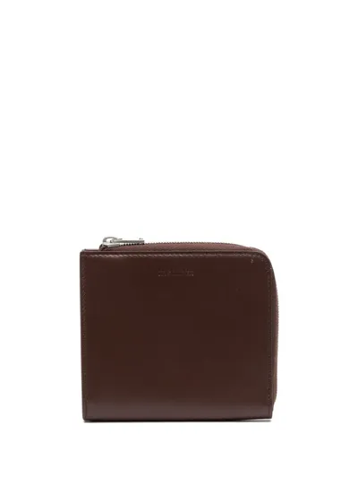 Jil Sander Embossed-logo Zip-up Card Holder In Brown