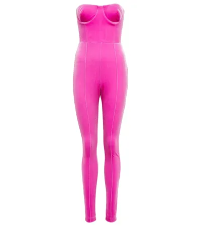 Alex Perry Velvet Beckham Strapless Catsuit In Pink