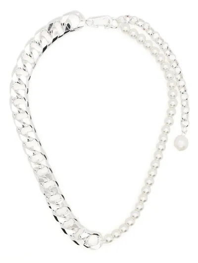 Bimba Y Lola Chain-link Pearl-embellished Necklace In White