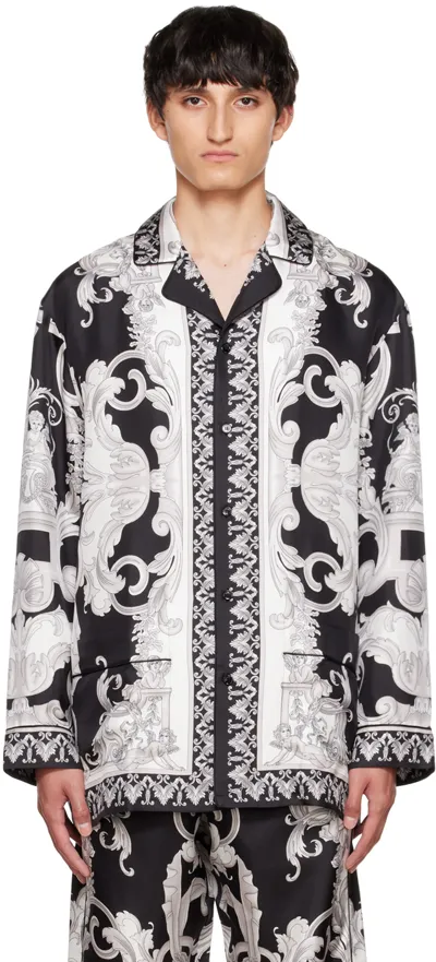 Versace Silver Baroque-print Silk Pyjama Shirt In Multicolore