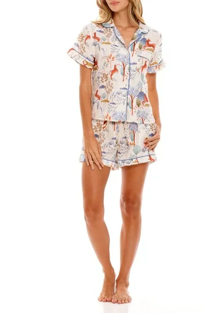 The Lazy Poet Nina Printed Short Linen Pajama Set In Blue