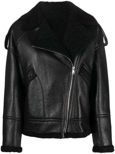 Yves Salomon Cracked-effect Biker Jacket In Schwarz