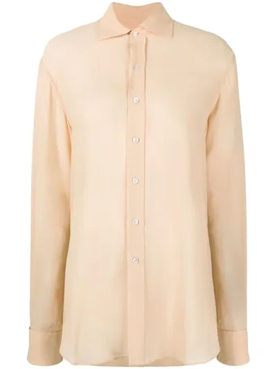 Maison Margiela Oversized Four-stitch Silk Shirt In Nude & Neutrals